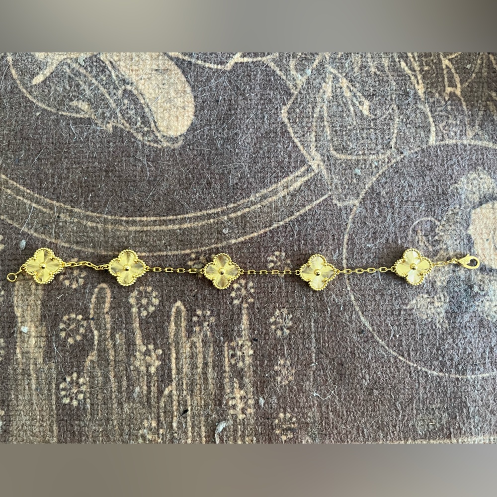 💎💍VCA style vintage alhambra 5 motifs bracelet, guilloche💍💎